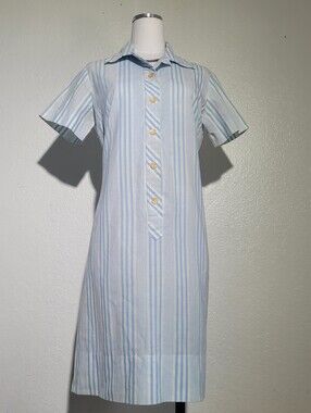 Vintage 60s Dress Striped Country Miss Mod Day Shiftress Collar and Button Front